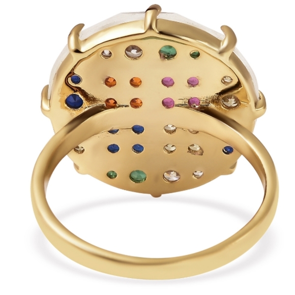 Simulated topaz and colored diamonds ring in gold tone - Picture 4 of 4